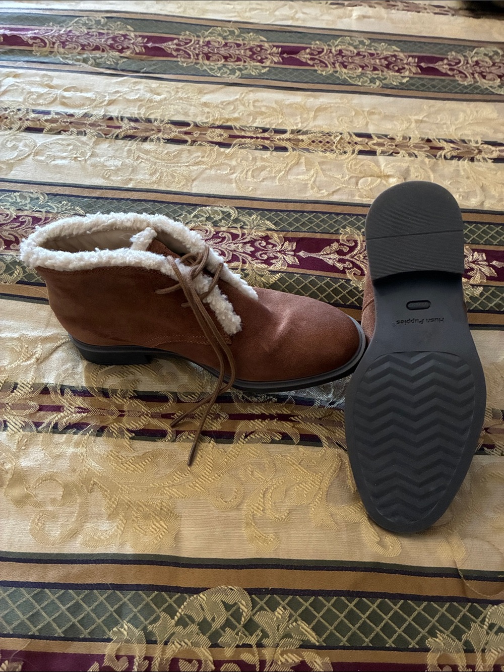 Hush Puppies Brown Lace-Up Faux-Sheepskin Ankle Boots